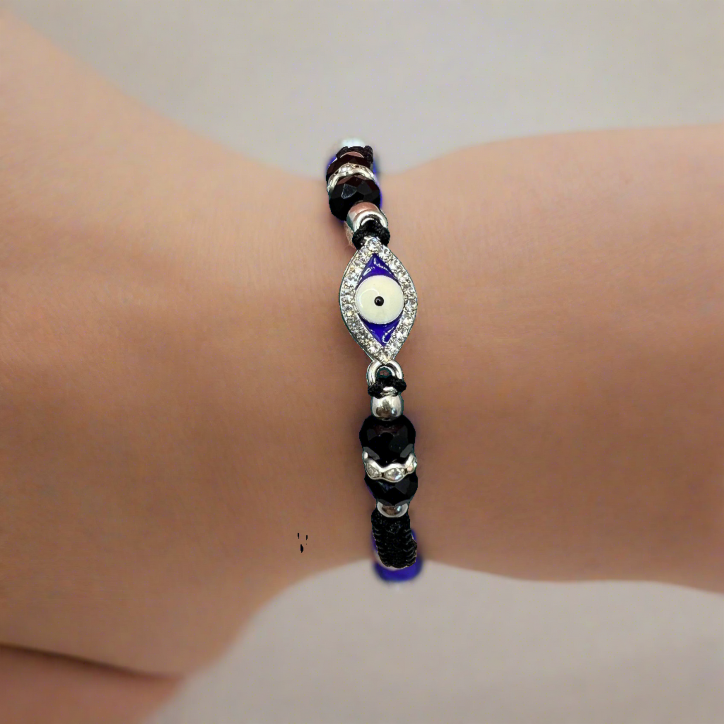 Evil eye black adjustable bracelet