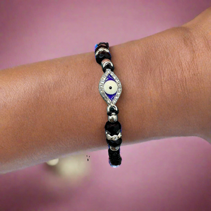 Evil eye black adjustable bracelet