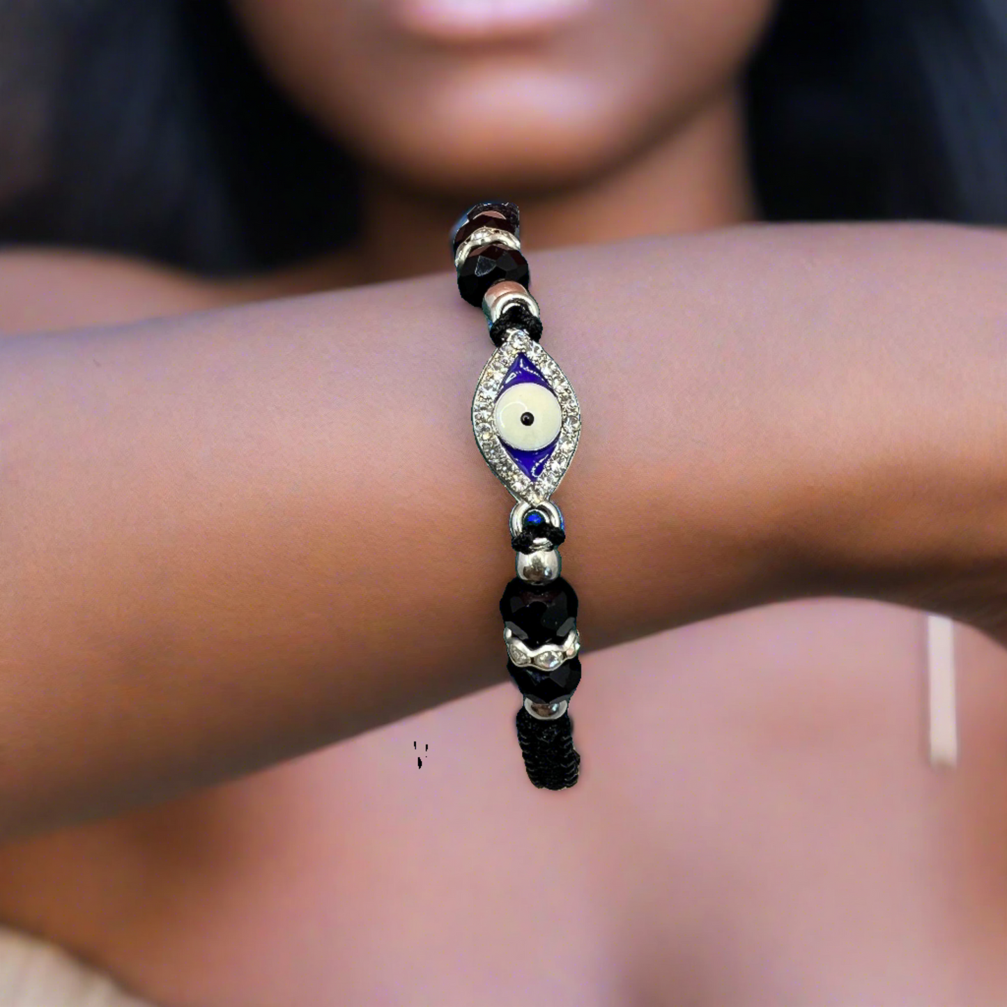 Evil eye black adjustable bracelet