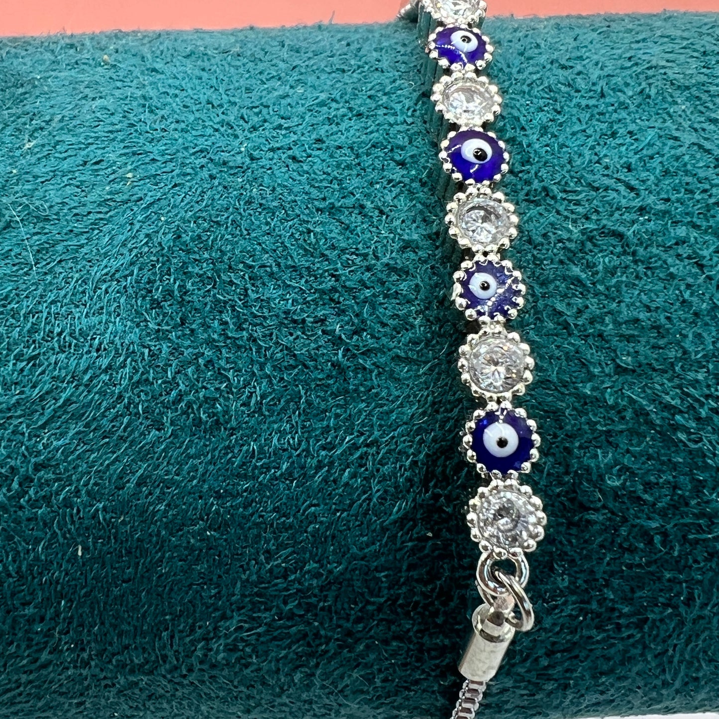 Evil eye and cubic zirconia adjustable bracelet