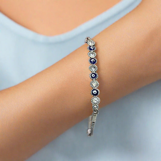 Evil eye and cubic zirconia adjustable bracelet